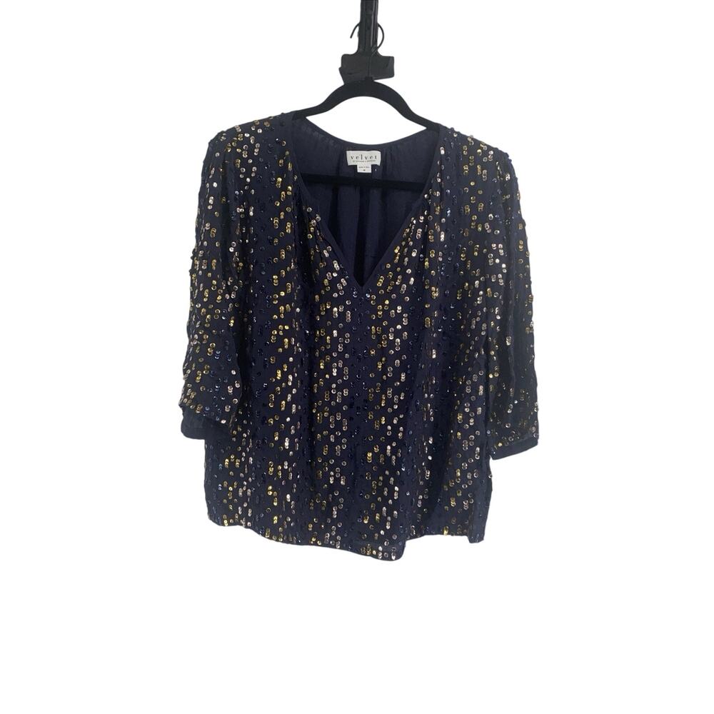 Velvet By Graham & Spencer Prima Sequin V Neck Top Nordstrom women's Medium